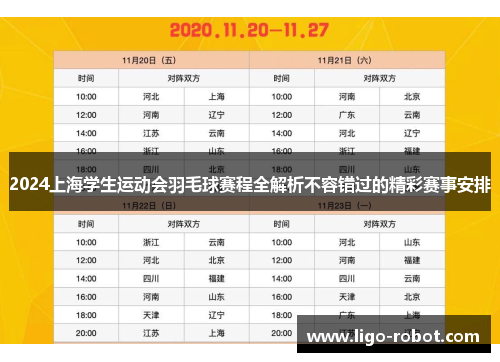 2024上海学生运动会羽毛球赛程全解析不容错过的精彩赛事安排