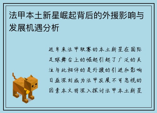 法甲本土新星崛起背后的外援影响与发展机遇分析