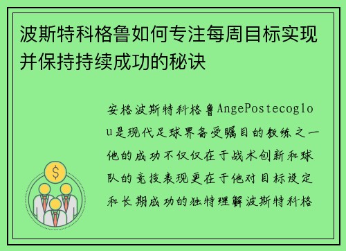 波斯特科格鲁如何专注每周目标实现并保持持续成功的秘诀